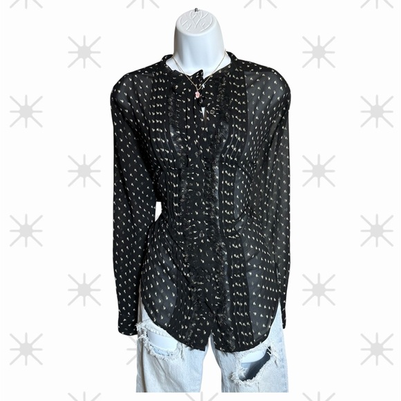 Abercrombie & Fitch Tops - Abercrombie Fitch Size Medium Sheer Black frayed ruffle button up boho Blouse